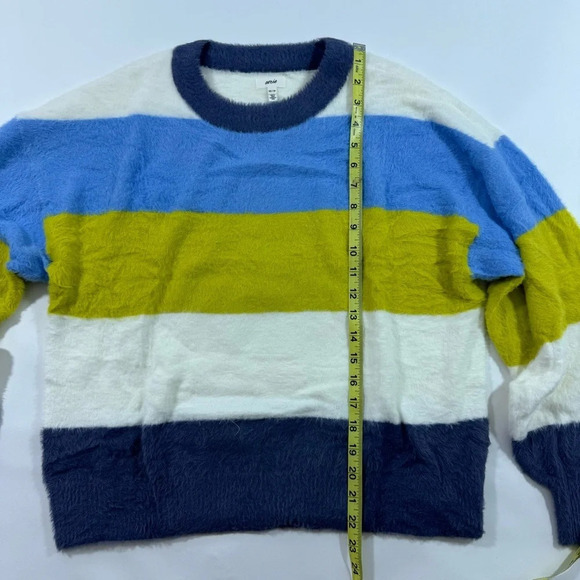 NWOT Aerie Flurry Crewneck Striped Sweater Blue Yellow - Picture 7 of 8